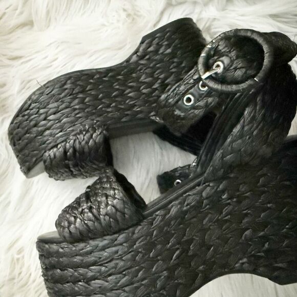 MARC FISHER | Marcell Braided Platform Sandal Black Espadrille Ankle Strap | 6.5 - Picture 8 of 12